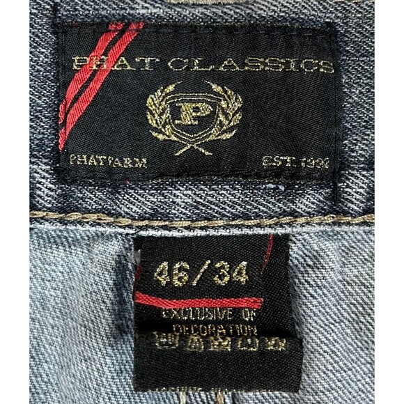 Vintage Phat Farm Jeans Men's 44x30 Gray Straight Leg Denim Hip Hop (Tag 46x34) - Picture 5 of 12